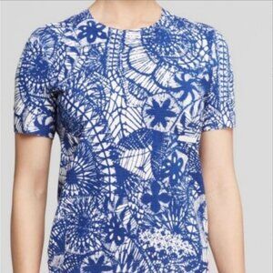 Tory Burch Short  Sleeve Tee Shirt, Blue Baltic Print, Size S, EUC